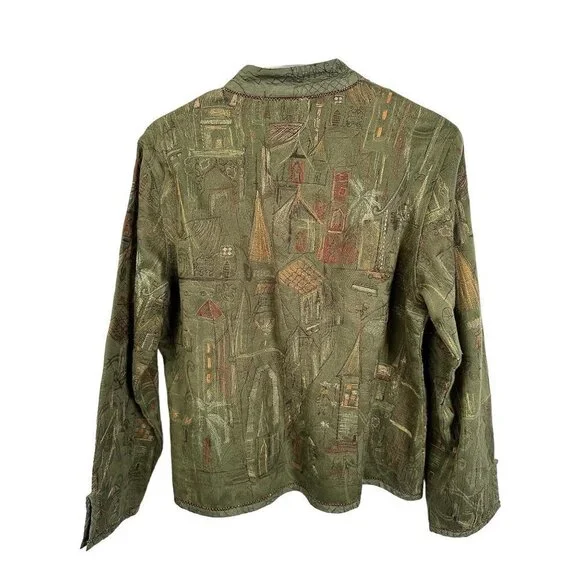 Chico's army green embroidered fashion jacket, size 1 - Picture 2 of 6
